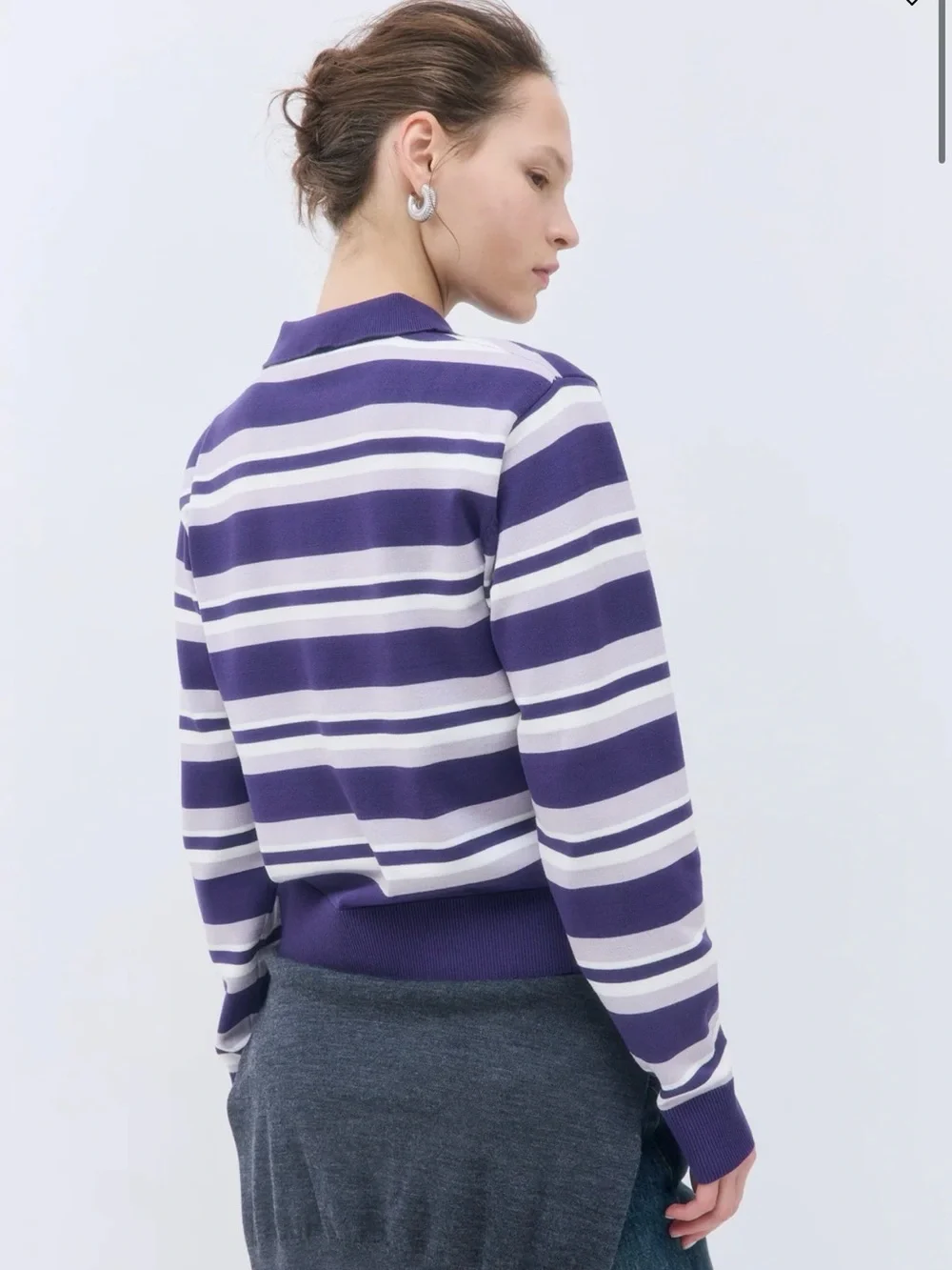 De Rococo Striped Purple and White Knit Polo Sweater